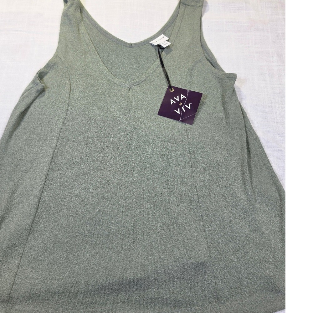 Ava & Viv Womens XXL Olive Green V-Neck Sleeveless Knit Tank Top NWT